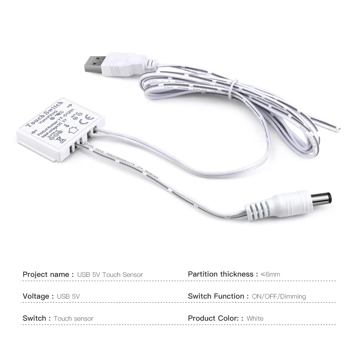 DC 5V USB LED Dimmer Switch DC Male Head Port Adjustable Touch Sensor Switch For Bathroom Makeup Mirror Light Backlight Decor