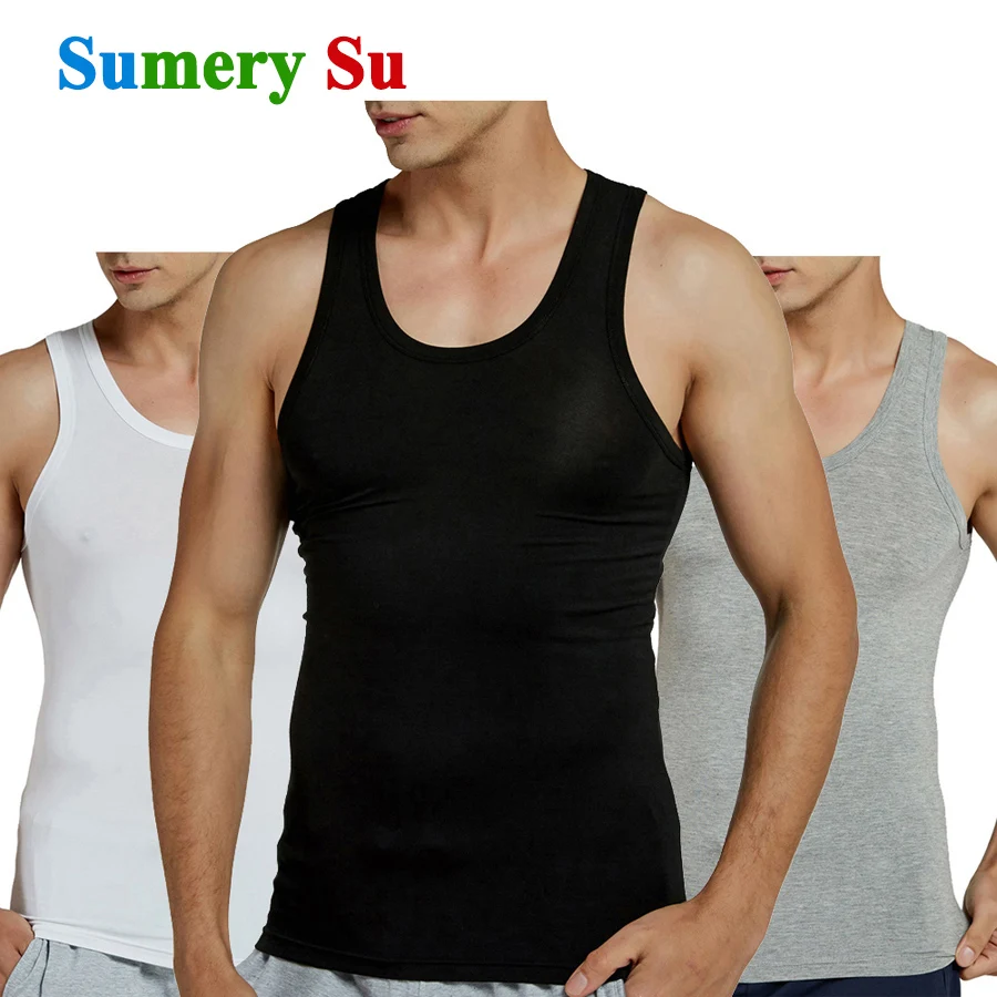 Tank Tops Men Modal Full Stretch Fitness Cool Summer Gym Vest Male ...