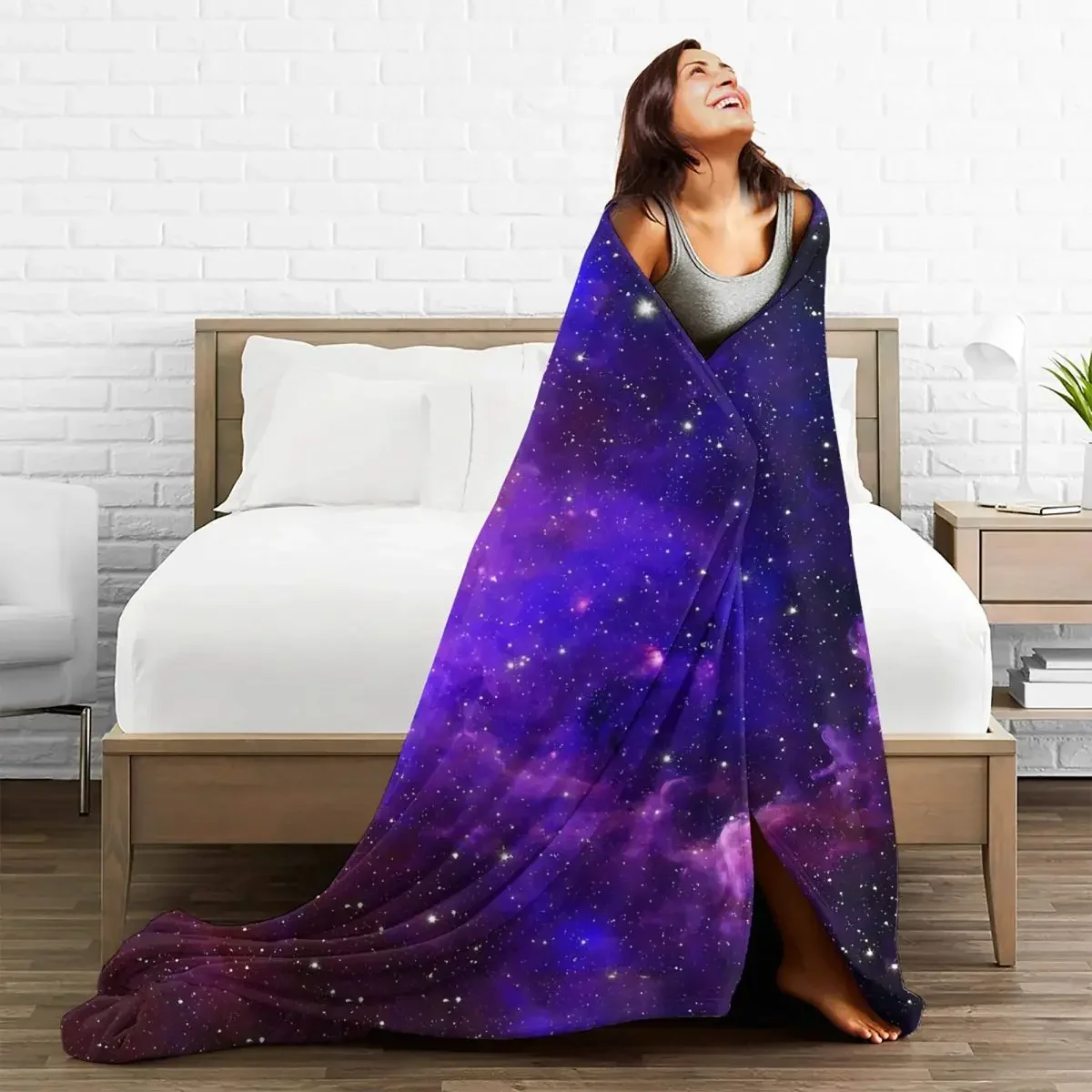 Purple Galaxy Flannel Blanket Vintage Print Warm Throw Blanket for Couch Bed Airplane Travel Graphic Bedspread Sofa Bed Cover 5