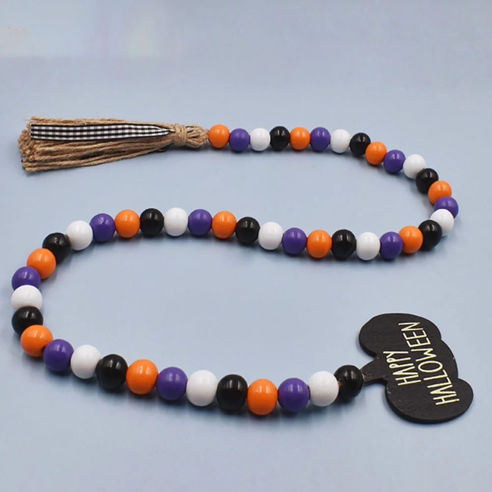 

Halloween Wood Bead String Garland with Tassel Boho Decorations Beaded Pendant Ornament