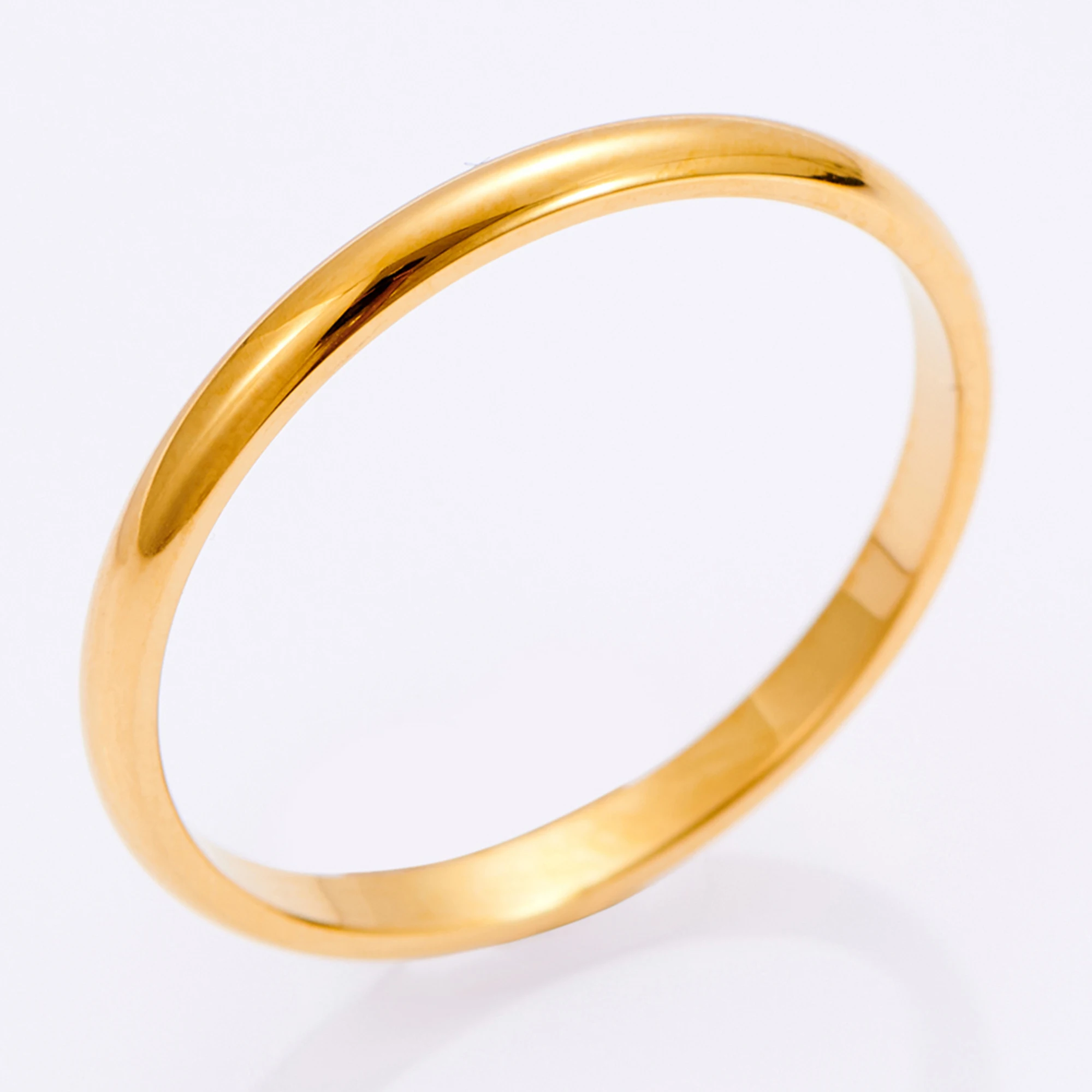Simple Stainless Steel Smooth Surface Ring Gold Color Plated Circlet Women Men Couple Wedding Band Jewelry Engagement Gift