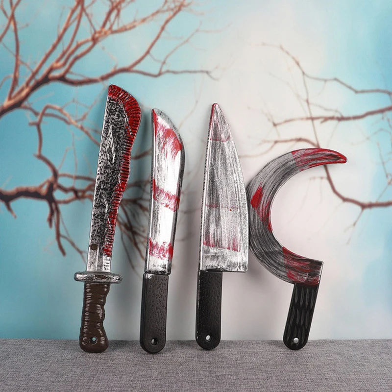 Halloween Knife Decorative Bloody Axe Plastic Fake Statue Sickle Role Playing Prop