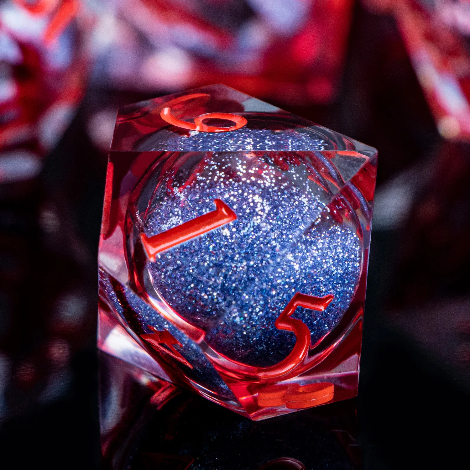 Red Purple Liquid Flow Core & Eye Dice Set Sharp Edge Dice For Dnd Dungeon and Dragon Pathfinder Role Playing Games