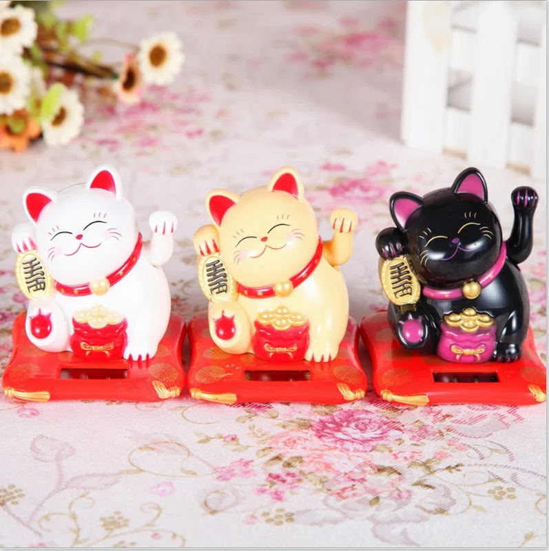 Ornament Crafts Cat Figurine Decoration Cat Figurines Miniature Figurines Resin Crafts Fashion Solar Powered Maneki Neko Welcoming Fortune Cat Lucky Home Car Hotel Restaurant Decor Craft