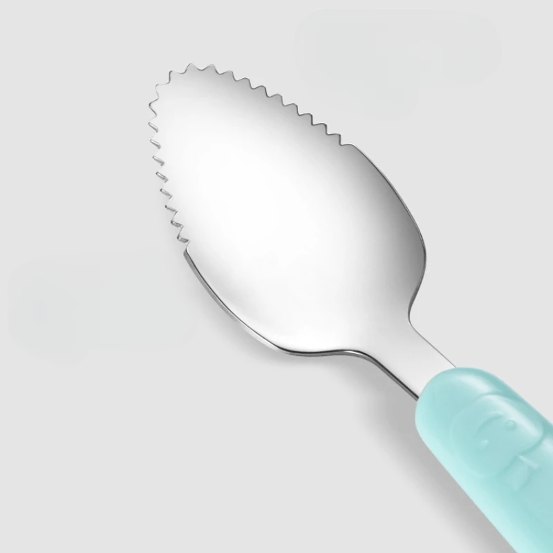 Baby Cutlery Stainless Steel Baby Cutlery Silicone Double Head Scraping Fruit Puree Spoon Complementary Food Spoon