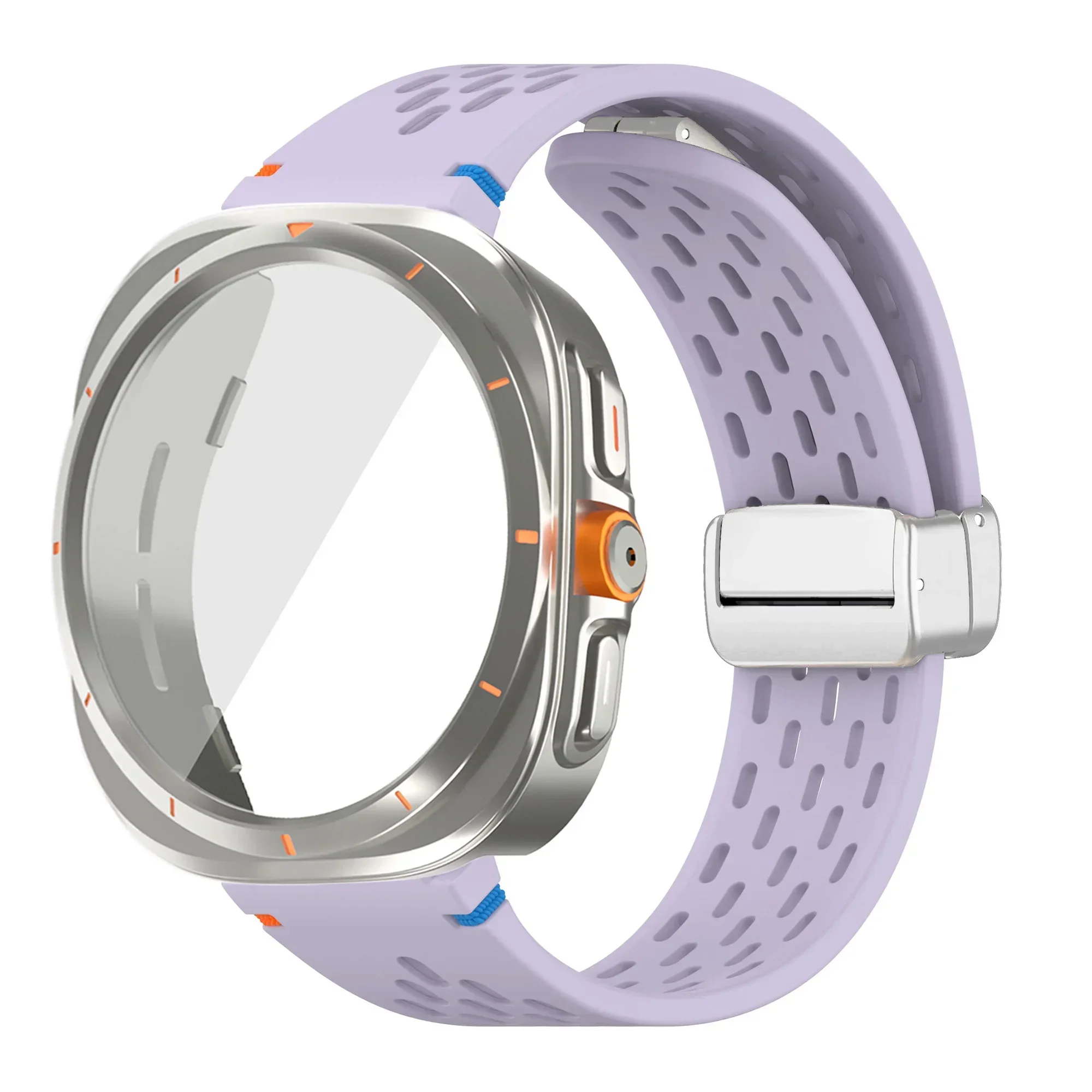 Silicone Magnetic Buckle Band with Tempered Glass Screen Protector and Case Strap