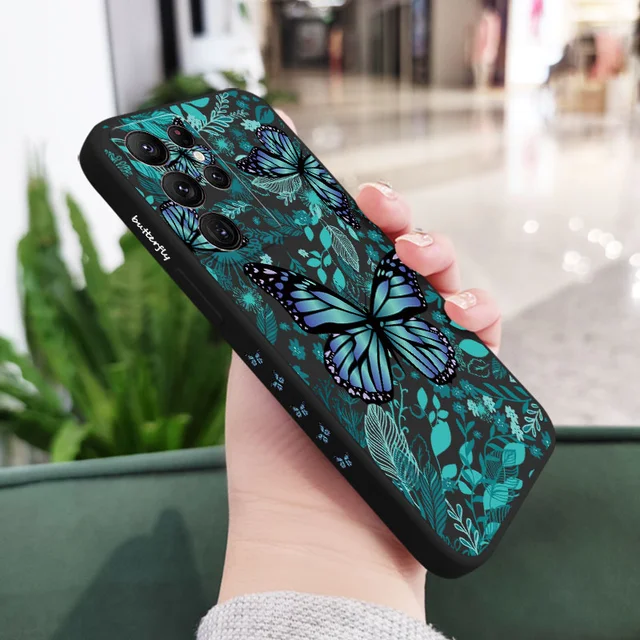 Aurora Butterfly Phone Case For Samsung Galaxy S22 S21 S20 Ultra Plus FE S10 S9 S10E Note 20 ultra 10 9 Plus Cover Black 2