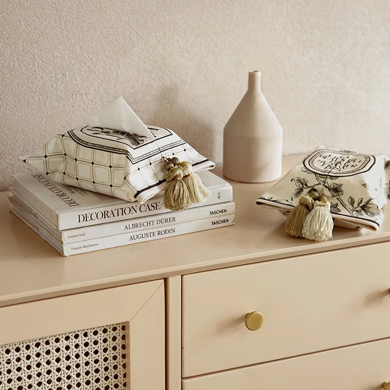 Tissue Box Paper Holder Napkin Dispenser Velvet Facial Organizer Wabi-sabi Beige Japan Style Luxury Hand Paint Gome Decoration 4