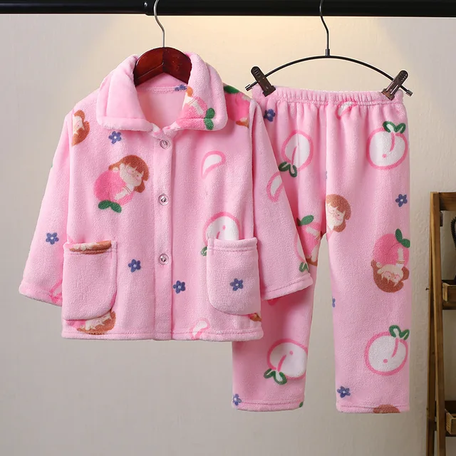 Conjuntos de pijamas cálidos para niños y niñas, ropa de dormir de franela  gruesa de 3 a 14 años, co El Mercado de Encantos