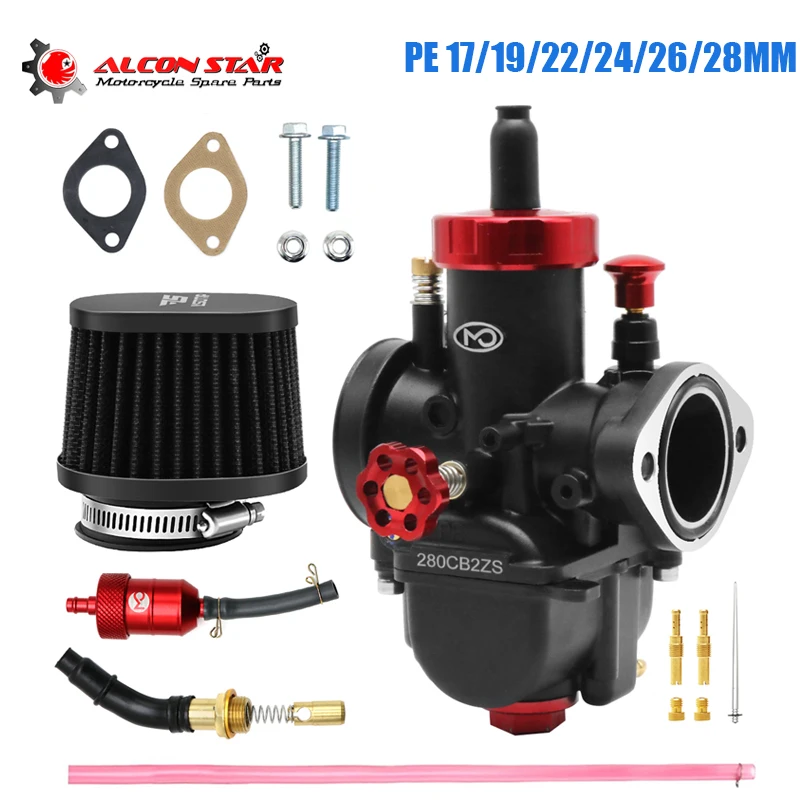 Alconstar 2/4T Carburatore Pwk Pe17 19 22 24 26 28Mm Flangia Motore Moto Con Carb Jets Set Moto Dirt Bike Cub Scooter