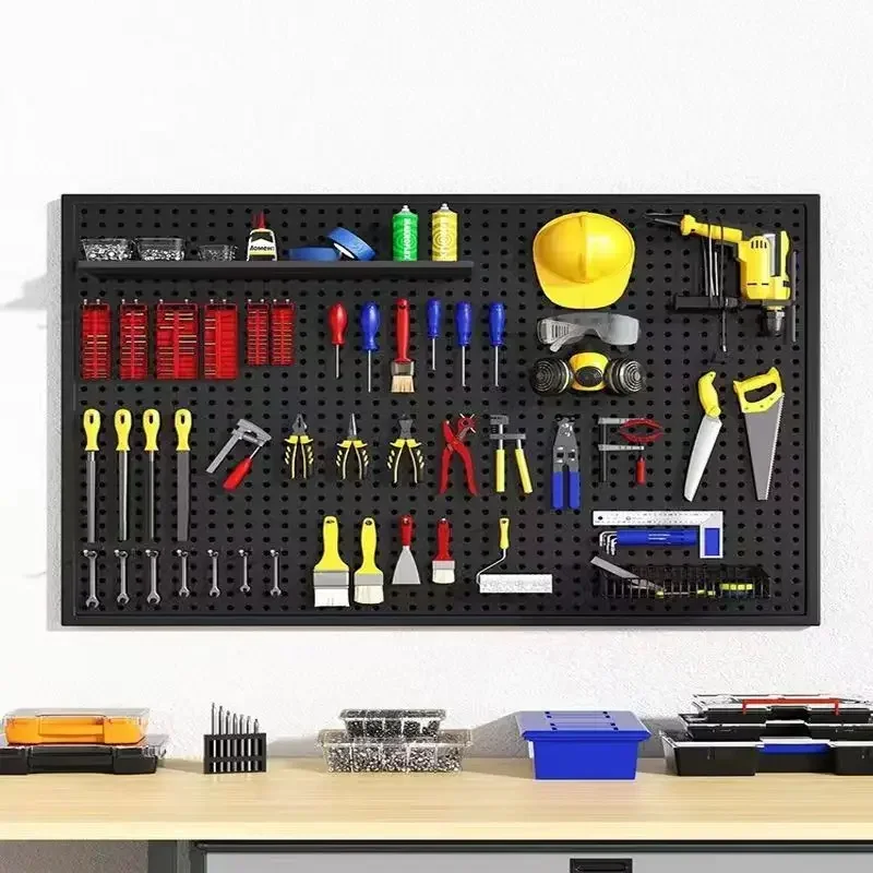 Tool Storage Rack Garage Storage Shelves Pegboard Organizer Kit Peg Board Wall Tool Storage Multifunctional Hanging Board Perforated Warehouse Shelf Metal Kit Organizer Hardware Sorting Rack