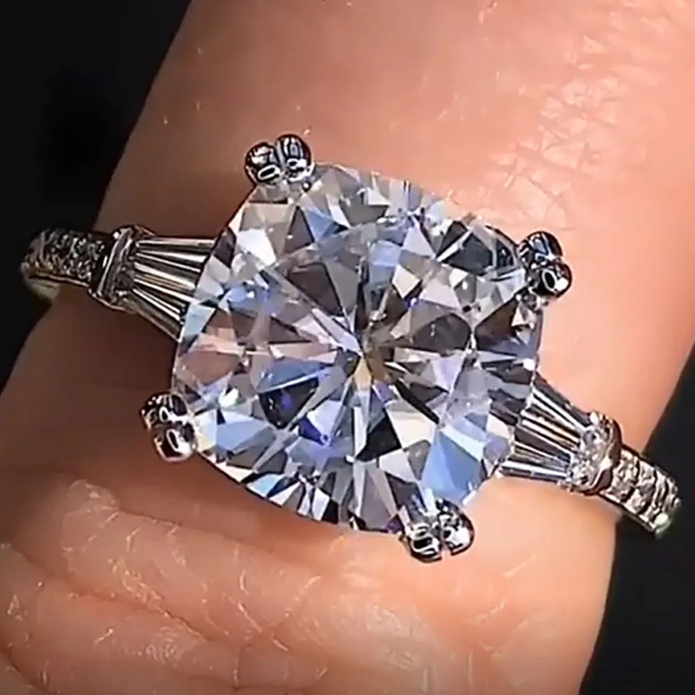 

Custom Solid 10K White Gold Women Wedding Party Anniversary Engagement Ring 1 2 3 4 Ct Cushion Moissanite Diamond Ring Trapezoid