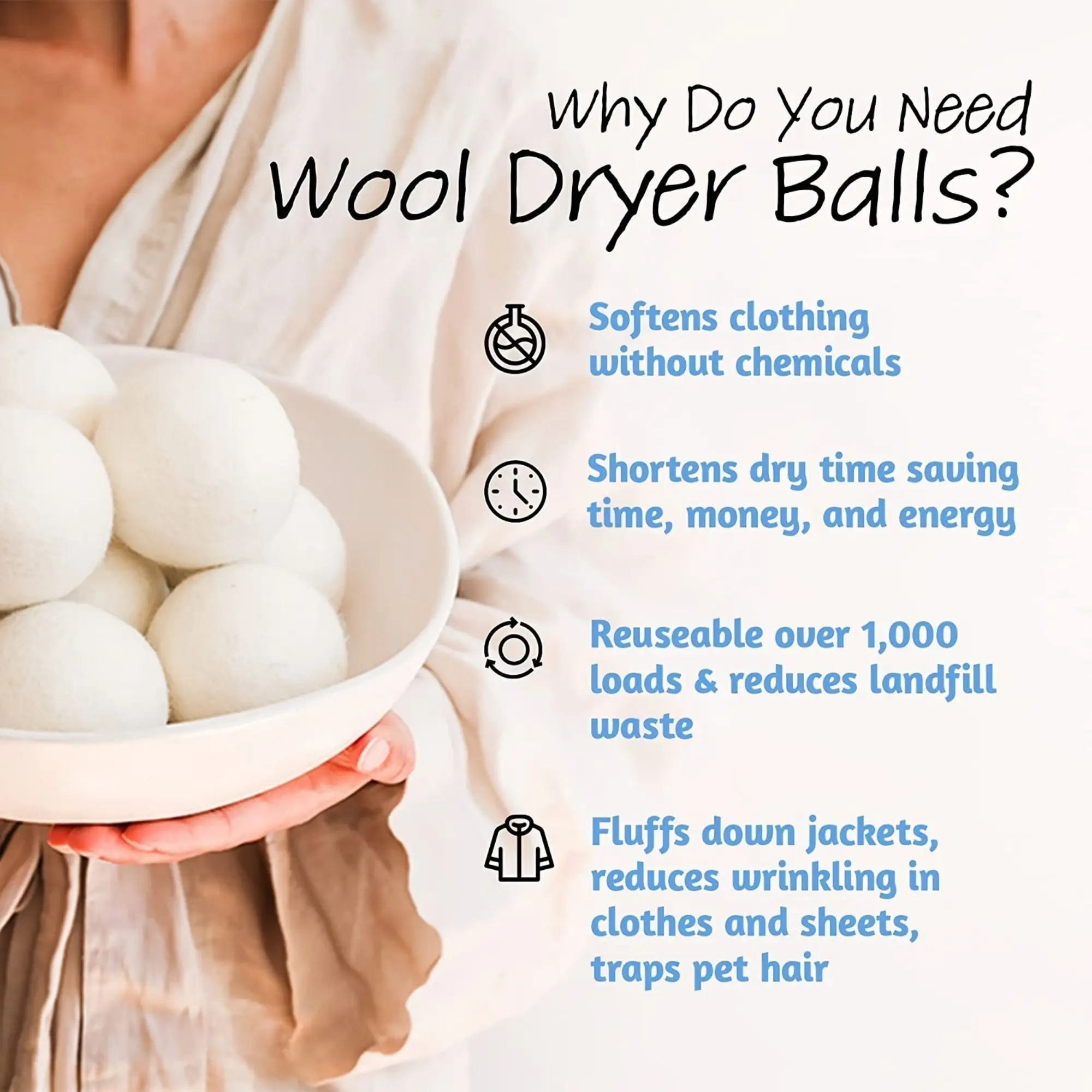 6pcs Premium Natural Wool Dryer Balls-Replace Dryer Sheets & Fabric Softener-Laundry Balls For Reusable To Sheets