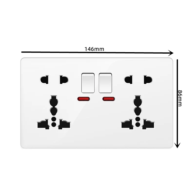 Description Picture 5 of itemWhite Universal Double 5-pin Wall Power Outlet, Electrical Switch with Socket, 220V 10-pin Plug Socket with LED Indicator Light