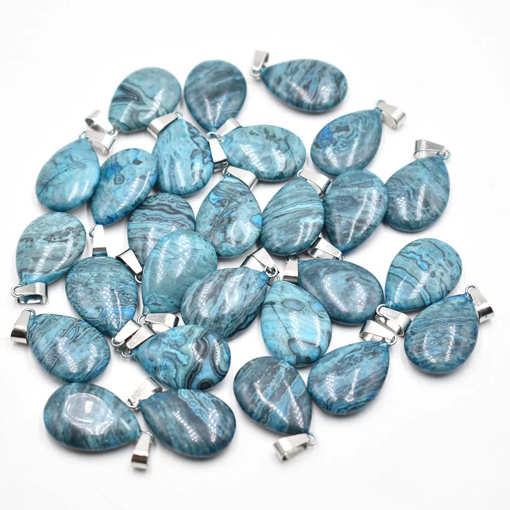 Commercio All'Ingrosso 24 50 Pz/Lotto Trendy Hot Sell Natural Blue Onyx Water Drop Shape Pendenti Charms Per Collane Che Fanno Spedizione Gratuita