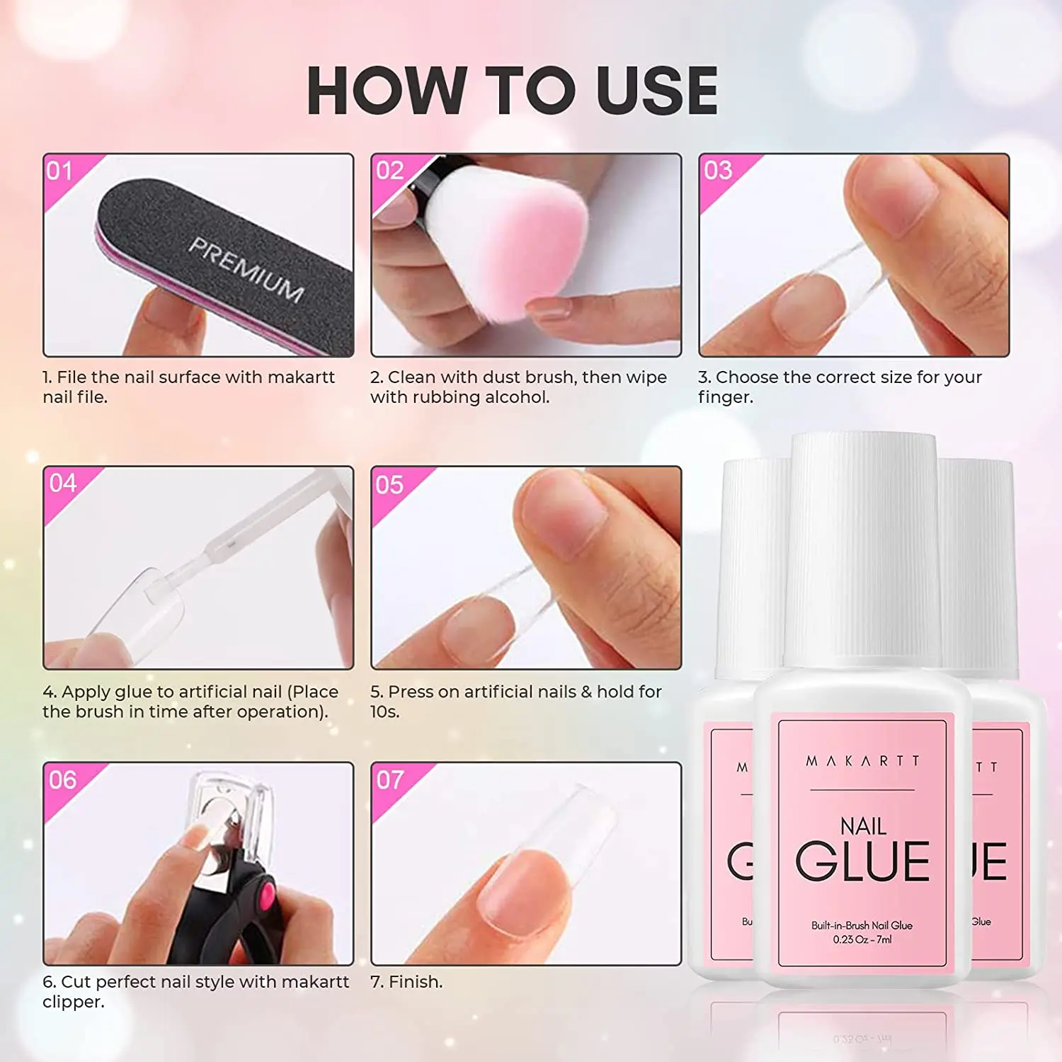 Makartt Nail Glue for Acrylic Nails Super Brush on Nail Glue Kit Bond Quickly Artificial Nail Adhesive Glue for Nail Tips 6