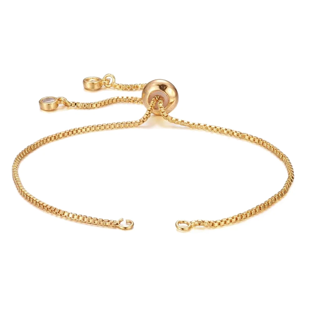 5 Stück 18K Gold Messing verstellbare Schieberarmbandkette für DIY Schmuckherstellung Erkenntnisse Verlängerungsketten mit Strasssteinen Ende Frau – Detail 7