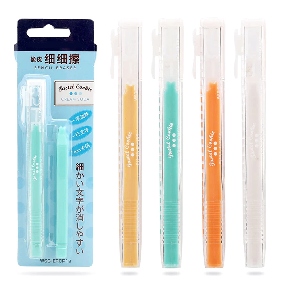 Creative Pen-shaped Pressed Retractable Pencil Eraser Painting Dust-free Writing Rubber Eraser Refill 1Pcs
