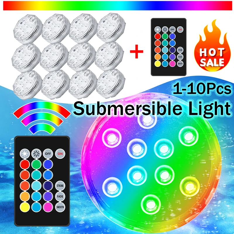 outdoor solar color changing lights 1-10Pcs Underwater Lamps Submersible Lights RGB IP68 Waterproof Lanterns for Aquarium Fish Tank Hot Tub Pond Swimming Pool Decor underwater pond lights