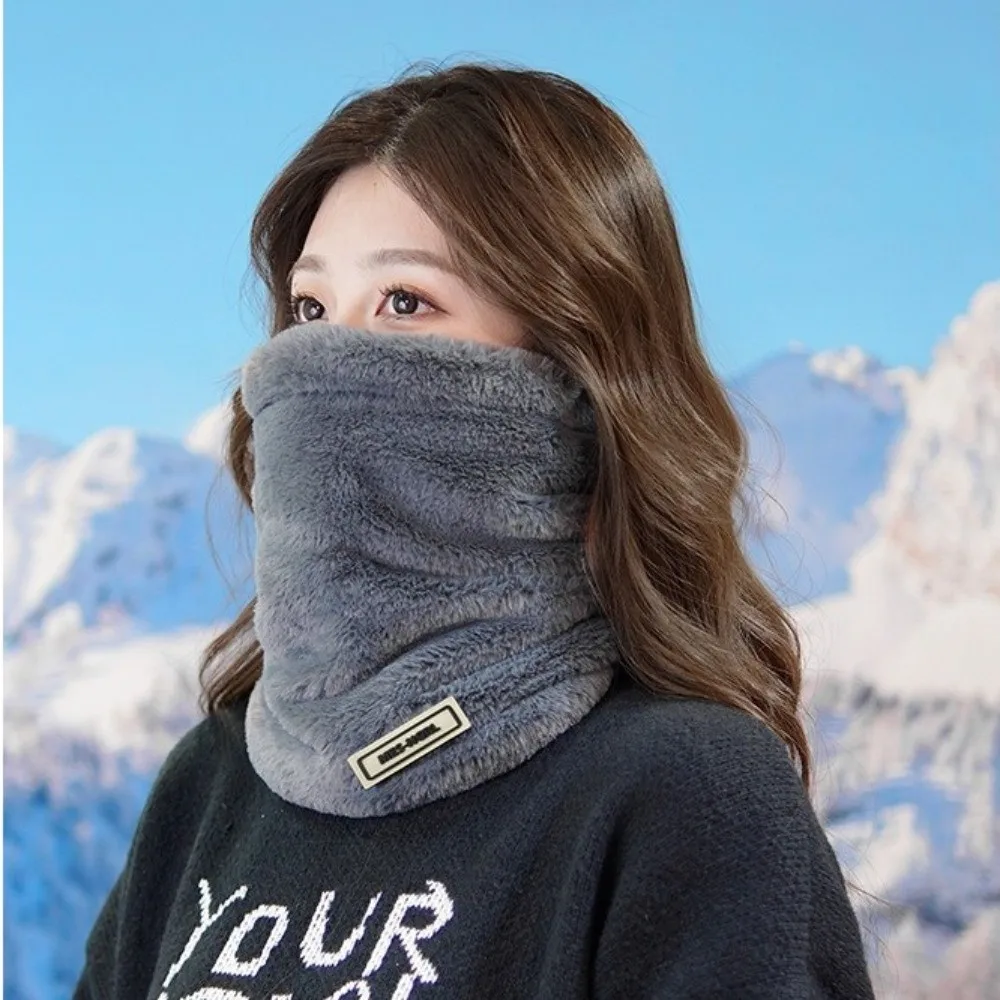 New Adjustable Warm Scarf Coral Fleece Coldproof Neck Cover Windproof Solid Color Neckerchief for Outdoor Cycling Skiing