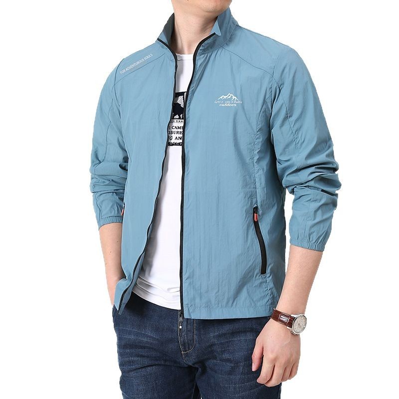 Men's Stand Collar Sun Protection Jacket Summer Ultra-Light Thin Skin Coats Breathable UV Proof Fishing Ice Silk Sunscreen Coat