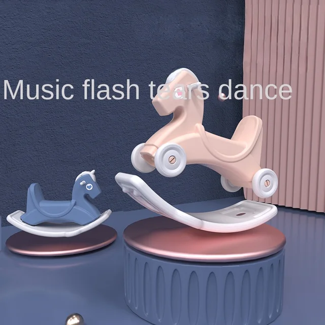 LazyChild Small Trojan Horse Child Safety Rocking Horse Baby Birthday Gift Toy With Music Baby Dual-Use Pulley Rocking Horse 1