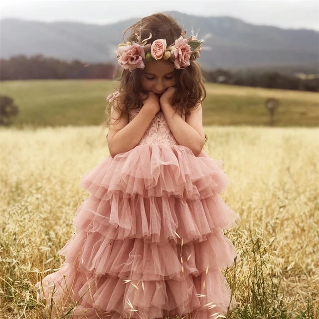 Vestido de verano para niñas pequeñas, vestido de fiesta de cumpleaños de princesa, con tirantes de encaje, vestidos de boda para ropa Floral Vintage - AliExpress