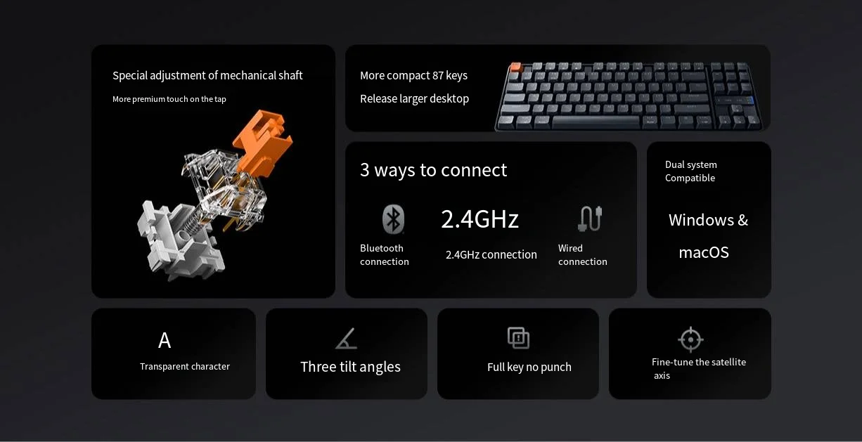 Com Fio, 2.4GHz, 87 Key, 3-Mode para