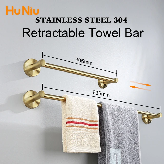 HuNiu Gold ที่วางผ้าเช็ดตัวในห้องน้ํา ราวแขวนผ้าแบบพับเก็บได้ ราวแขวนผ้าสแตนเลส ราวแขวนผ้าเช็ดตัว อุปกรณ์ฮาร์ดแวร์ในห้องน้ํา 1