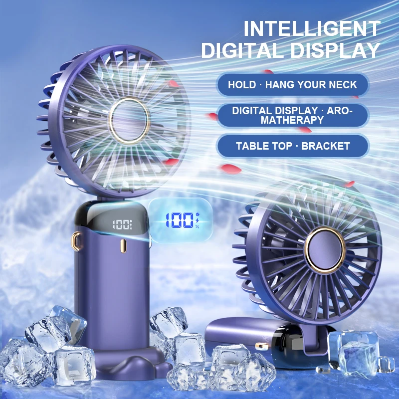Rainberg Ventilateur portable avec écran LED, 5 vitesses, batterie 5000 mAh, réglable à 90 degrés, ventilateur de bureau, ventilateur à main (vert