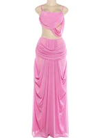 Ensemble élégant 2 pièces froncé Kliou pour femme : hauts camisoles à col bas et dos nu + jupes longues à taille élastique – Tenues de soirée pour bal de minuit 6
