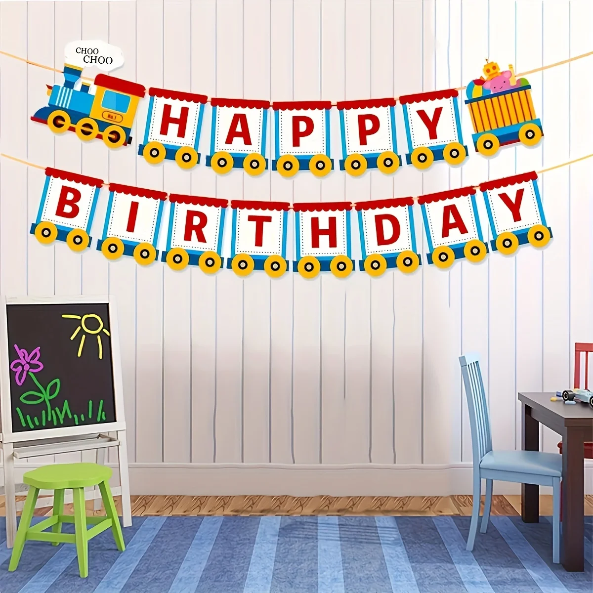 Zug-Partydekoration Set – Inkl. Happy Birthday Banner & 20 Hängende Wirbel Für Eisenbahn-Themenparty, Babyparty Oder Kindergeburtstag