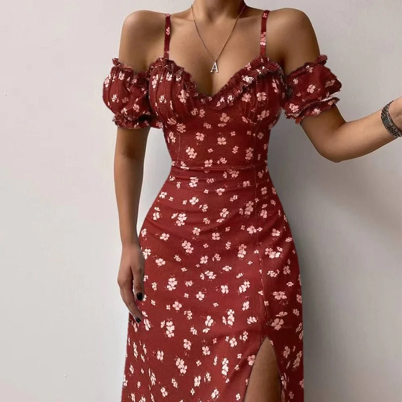 Women Elegant Floral Print Long Dress
