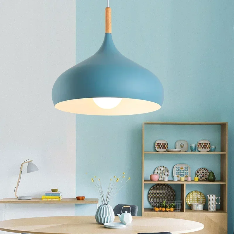 Modern Simple Macaroon Color Pendant Lights LED Hanging Lamp Lamparas Colgantes Cocina Kitchen Cafe Single Head Chandelier