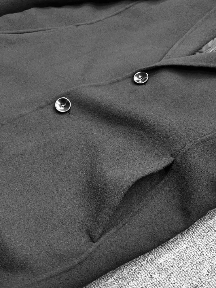 Description Picture 5 of itemMens Mid Long Woolen Blends Coat Down Vest Lining Two Piece Business Work Trench Single Breasted Slim Fit Wool Windbreaker Coat