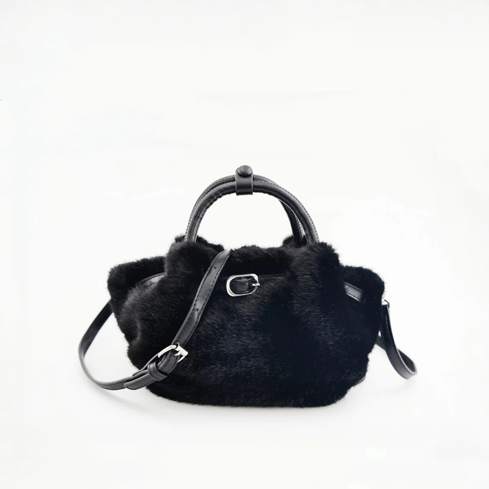 Elegant Faux Fur Women's Handbags Winter Soft Plush Ladies Shoulder Bag Furry Small Messenger Bags Solid Color Female Tote Purse