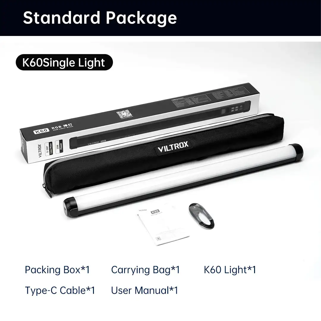 K60 RGB LED Stick Light 20W Handheld Tube Wand Stick 2500K-8500K Photography Lig