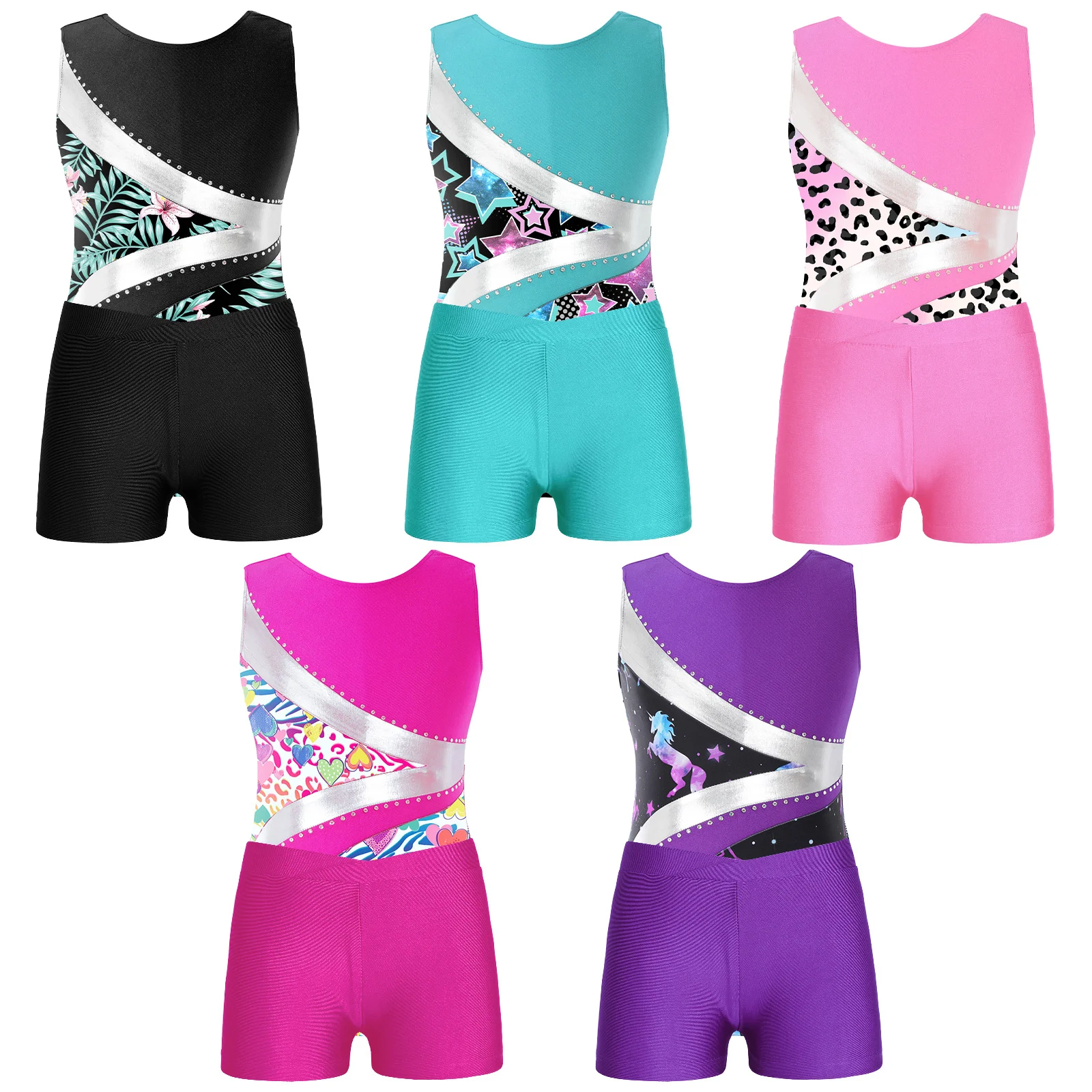 Kids Sleeveless Leopard Print Gymnastics Leotard with Shorts Yoga Gymnastics Jumpsuit for Girl Children Ballet Dance Outfits