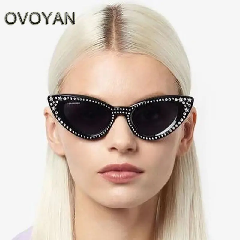 

OVOYAN 2023 Cateye Diamond Sunglasses Women Star Eyeglasses Women/Men Luxury Brand Glasses Women UV400 Lentes De Sol Mujer