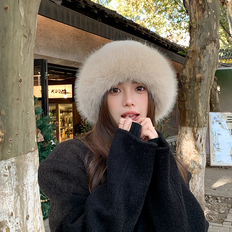 Women bucket hat Fluffy faux fur bucket hat for women warm winter hat