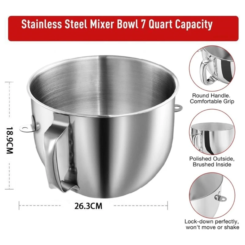 Stand Mixer Bowl Mixing Bowl Mixer Accessory Suitable for 7QT Stand