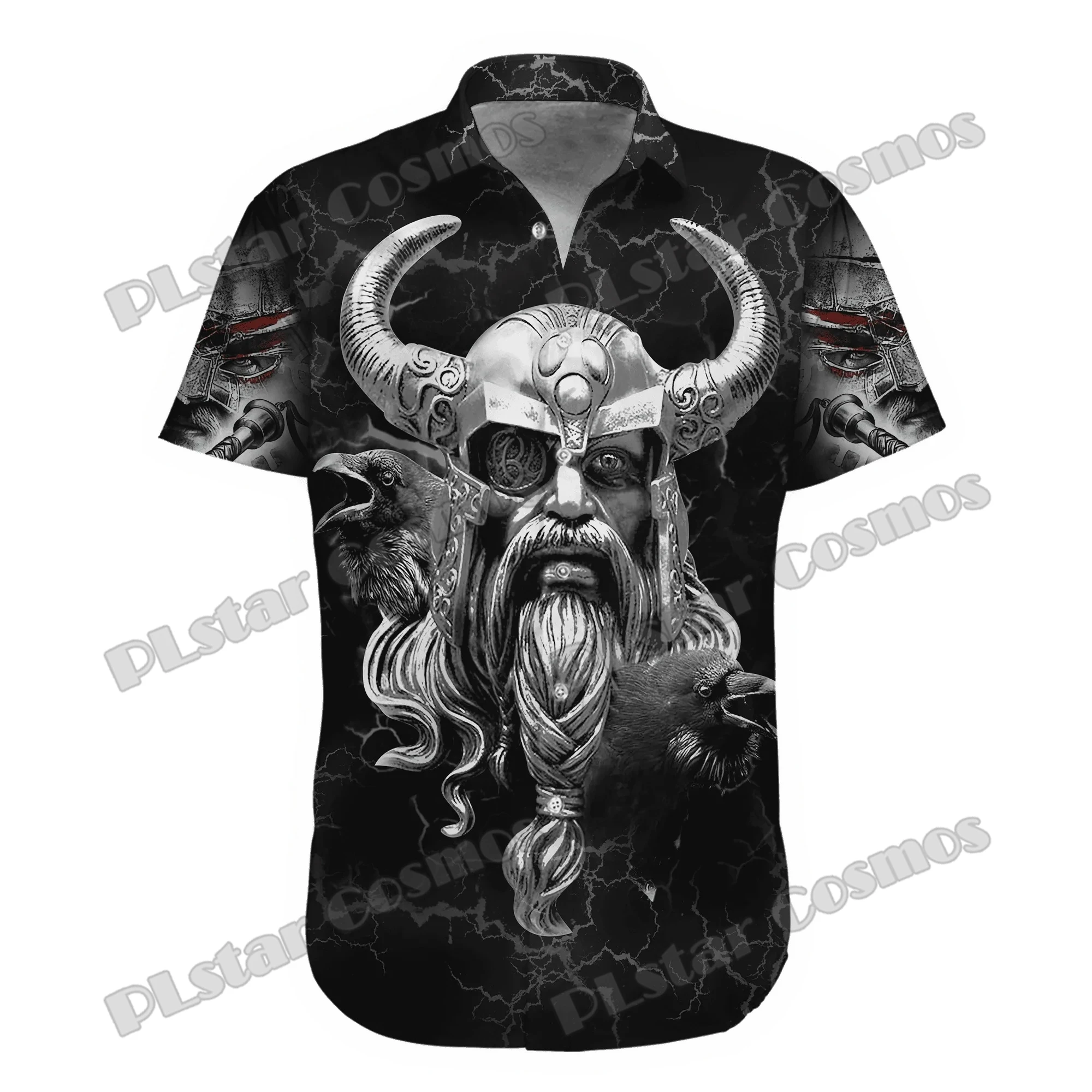 Mjolnir Odin Raven Tattoo 3D Printed Fashion Men's Hawaiian Shirt Unisex Summer Casual Short Sleeve Button Down Shirts CY-34