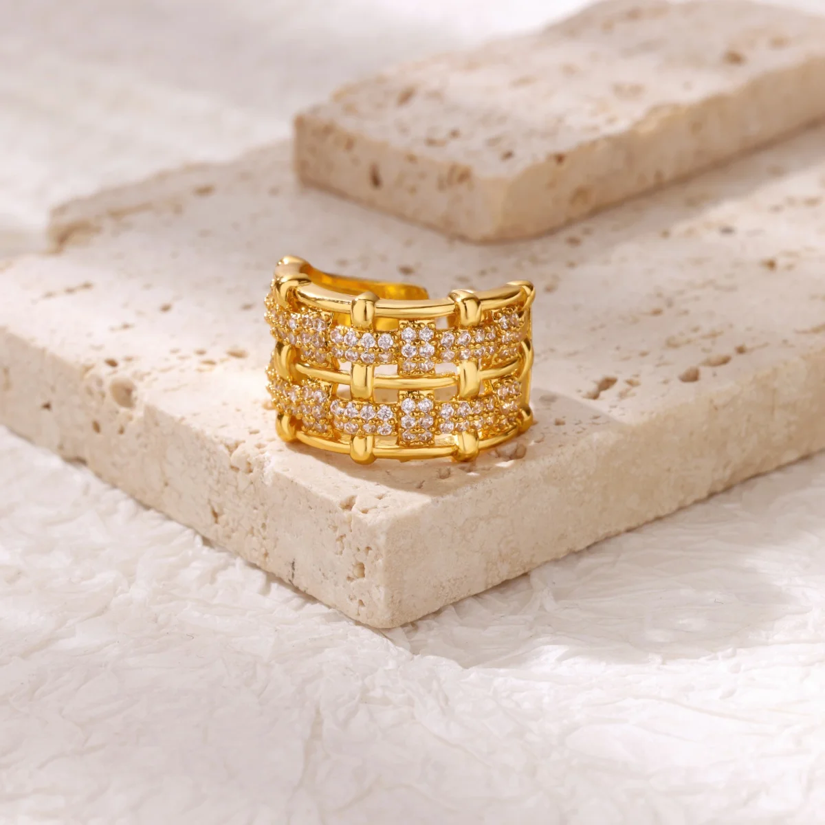 Zircon Multi-layer Bamboo Adjustable Rings Stainless Steel Women
