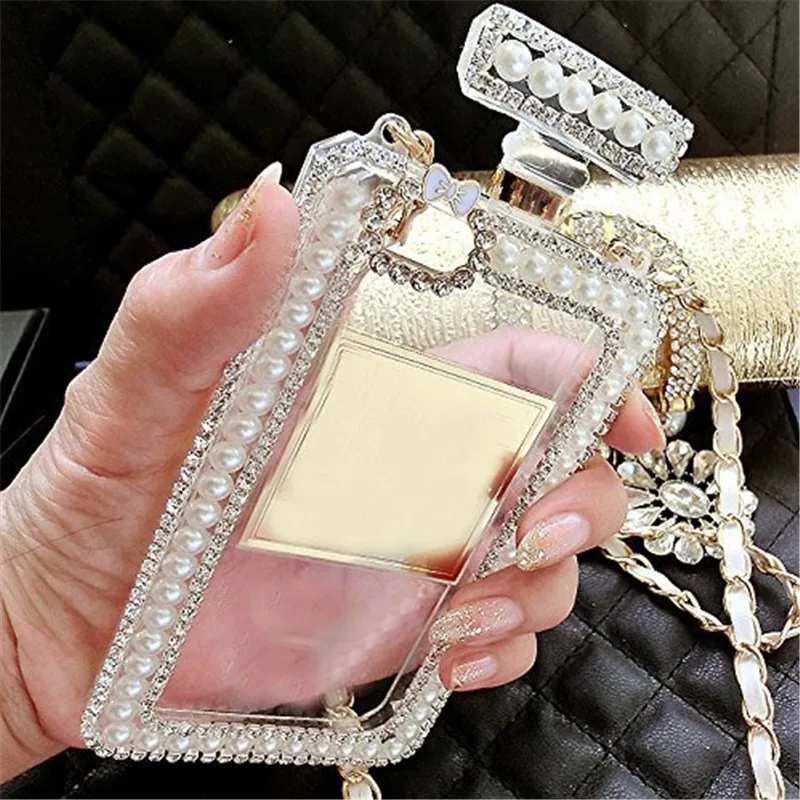 Купить Чехол с цепочкой для iPhone 5 / 5S / SE в форме духов Perfume bottle  (Black) с доставкой недорого