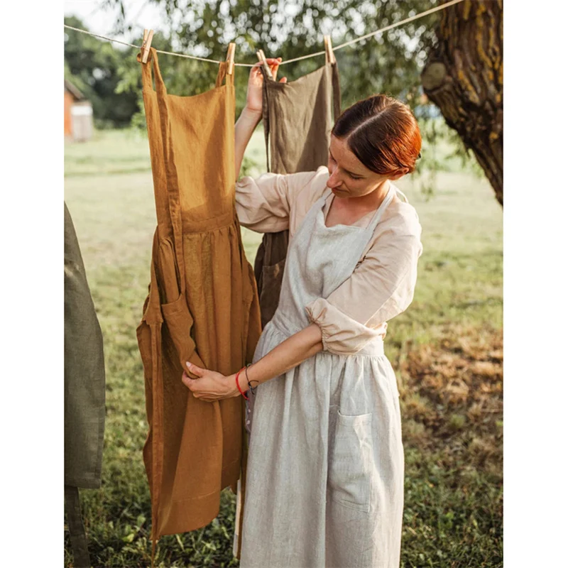 

Retro Medieval Kitchen Aprons for Women, 100% Linen, Flax, Dress, Flower Shop Smock, Hairdresser Bib, Garden Overall, New