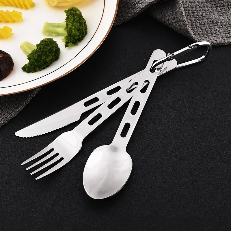 304 Stainless Steel Picnic Tableware Creative Hollow Spoon Fork Knife Portable Camping Cutlery Children's School Dinnerware