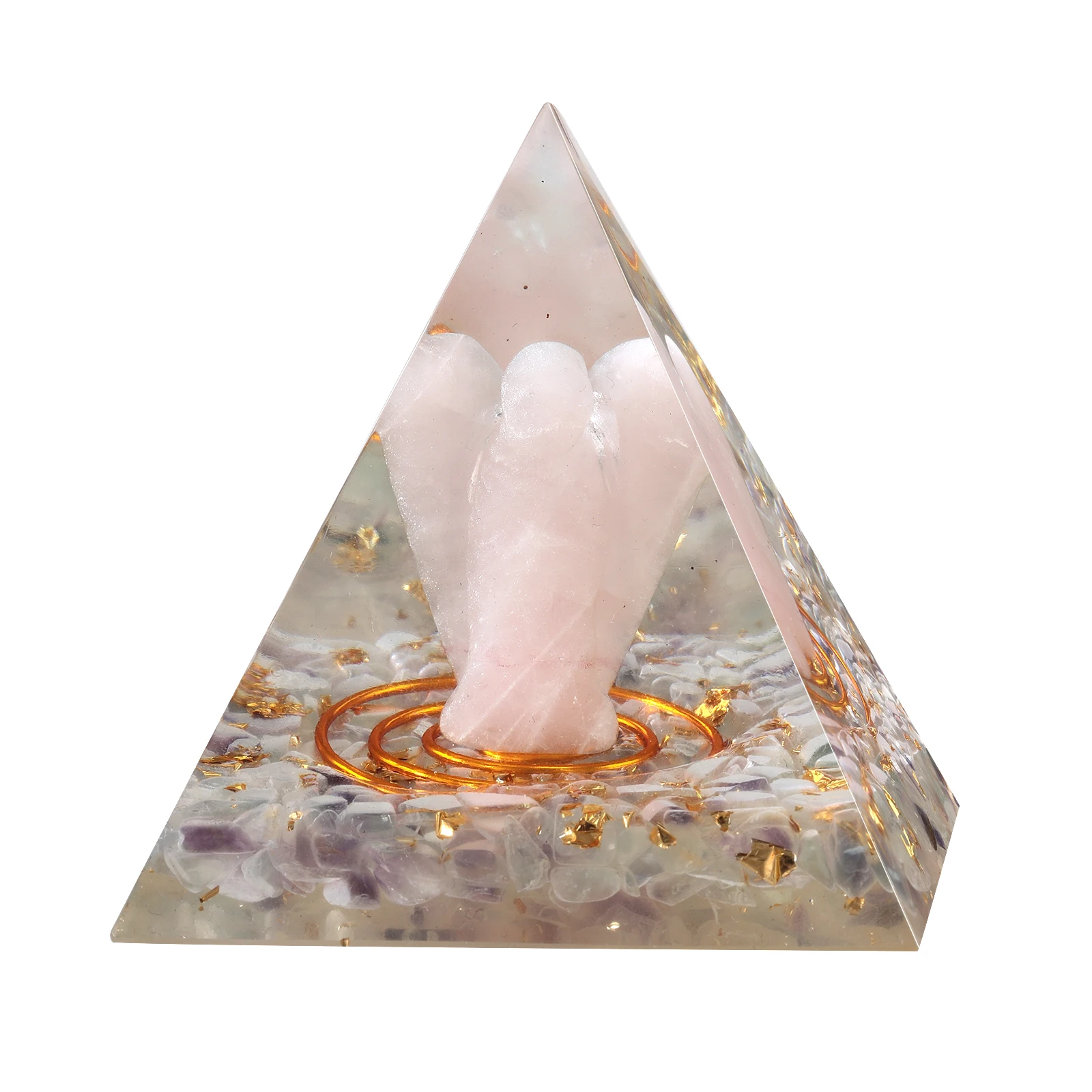 Healing Crystal Tumbled Stones Orgonite Pyramid With Rose Quartz Guardian Angel For Balancing Chakra Reiki Generator Home Decor