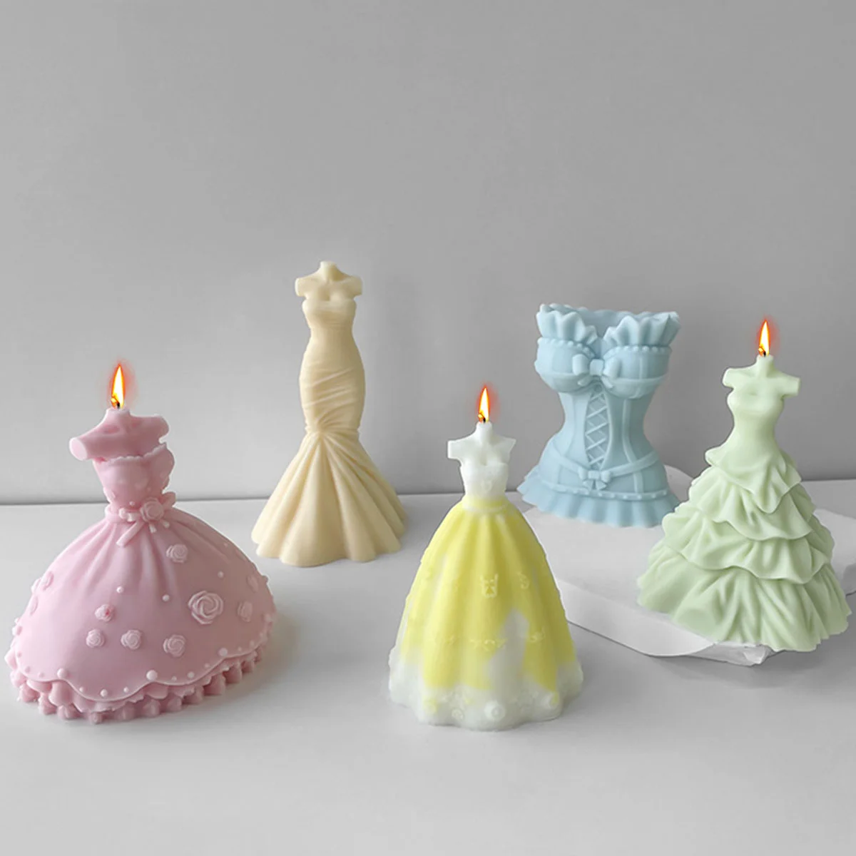 FlowerBridalWeddingDressSiliconeCandleMoldStraplessFishtailSkirtSoapGypsumResin