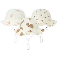 Korean Bear Baby Hat Muslin Cotton Bucket Hats for Girls Boys Cute Printed Spring Summer Infant Fisherman Cap Beach Accessories 1