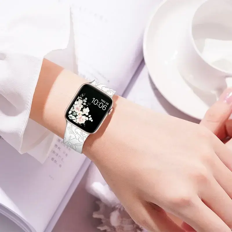 Engraved Band for Apple Watch Strap 46mm 44mm 42mm 41mm 40 45mm Ultra 3 2 49mm Floral Bracelet Iwatch Series 11 10 9 8 7 SE 6 5 - Image 6